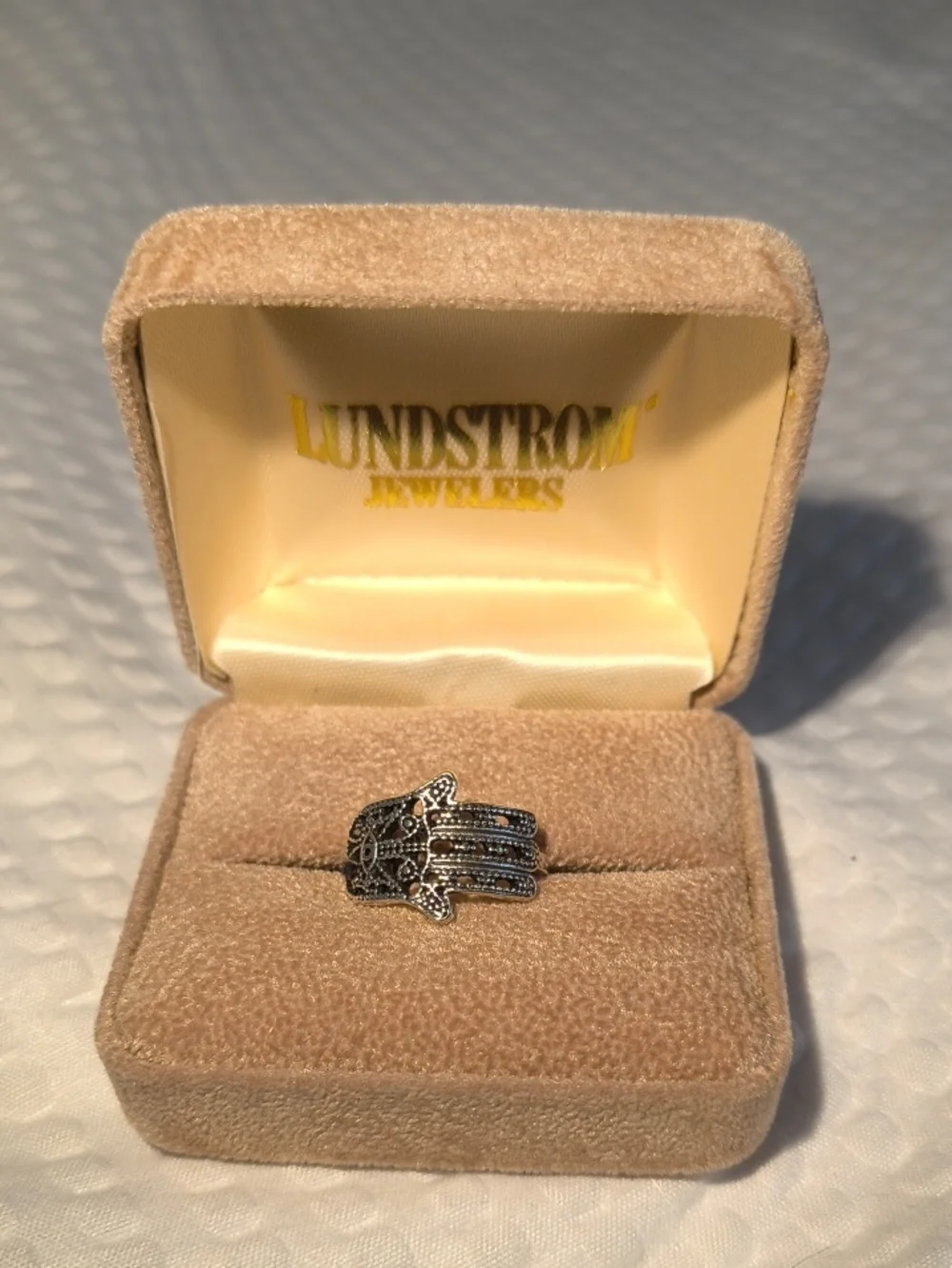 Silver Hamsa Ring with Black Accents Size 7.25 L9